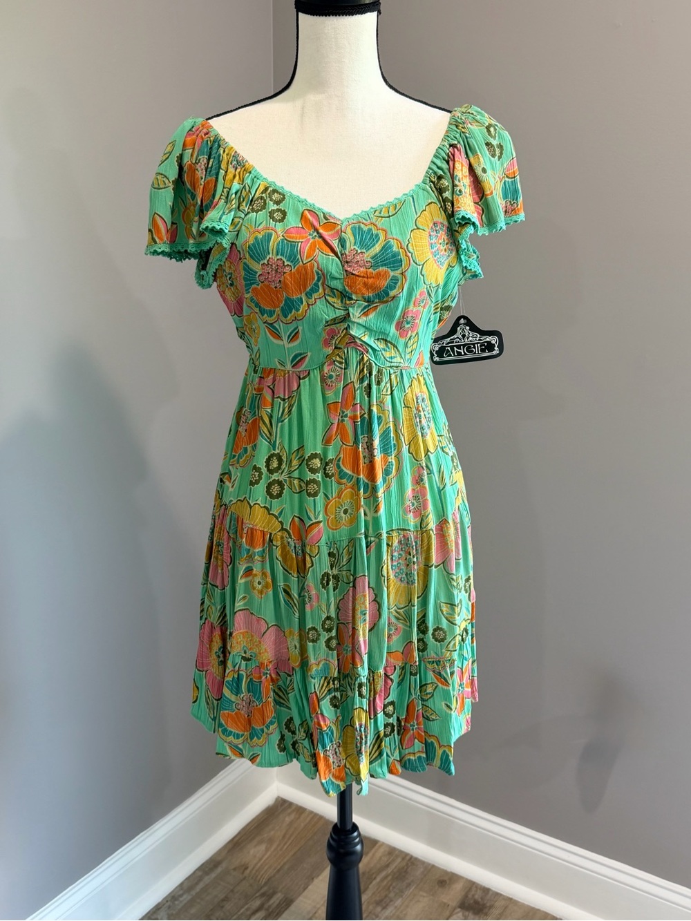 ANGIE | Tie Back Green Print Dress